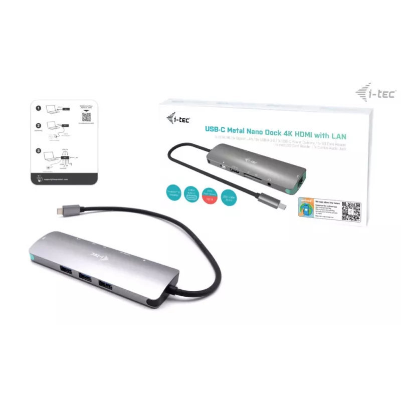 Dokavimo stotelė i-tec Metal USB-C Nano Docking Station 4K HDMI LAN Power Delivery 100 W