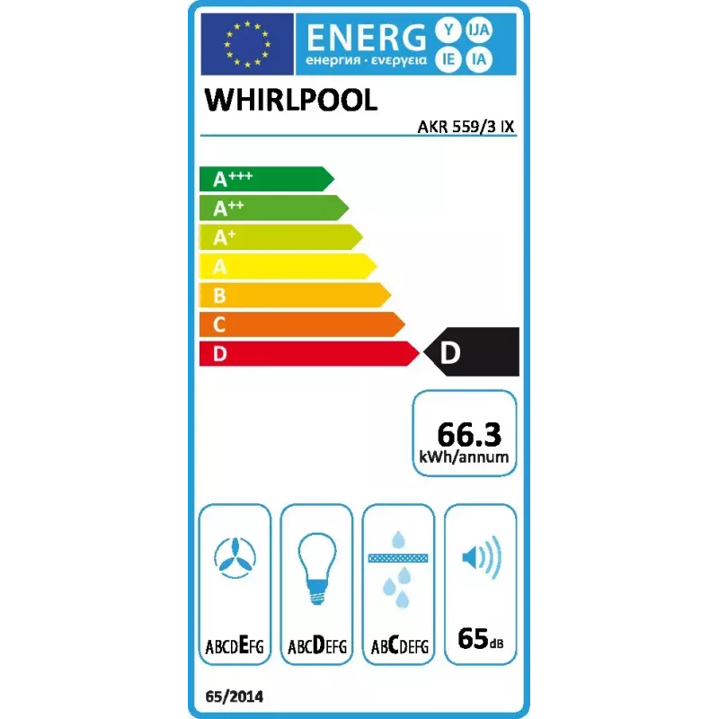 Sieninis gartraukis Whirlpool AKR 559/3 IX, aliuminio filtras, triukšmo lygis: 65 dB