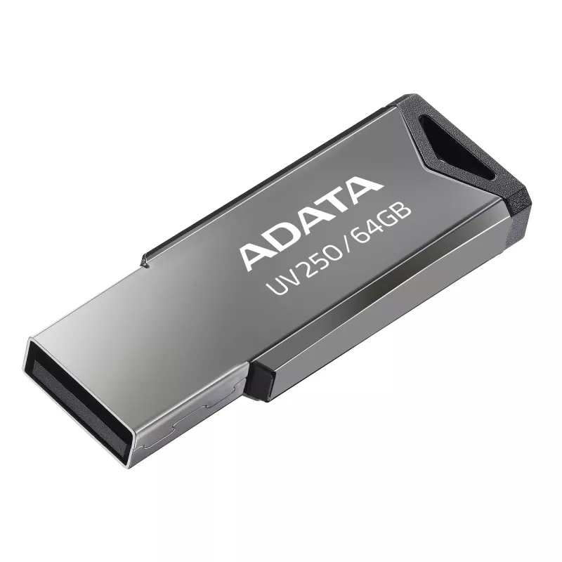 CompactFlash USB atmintinė ADATA UV250 64 GB, sidabrinė, 45.4×14.9×5.35 mm, 5.6 g