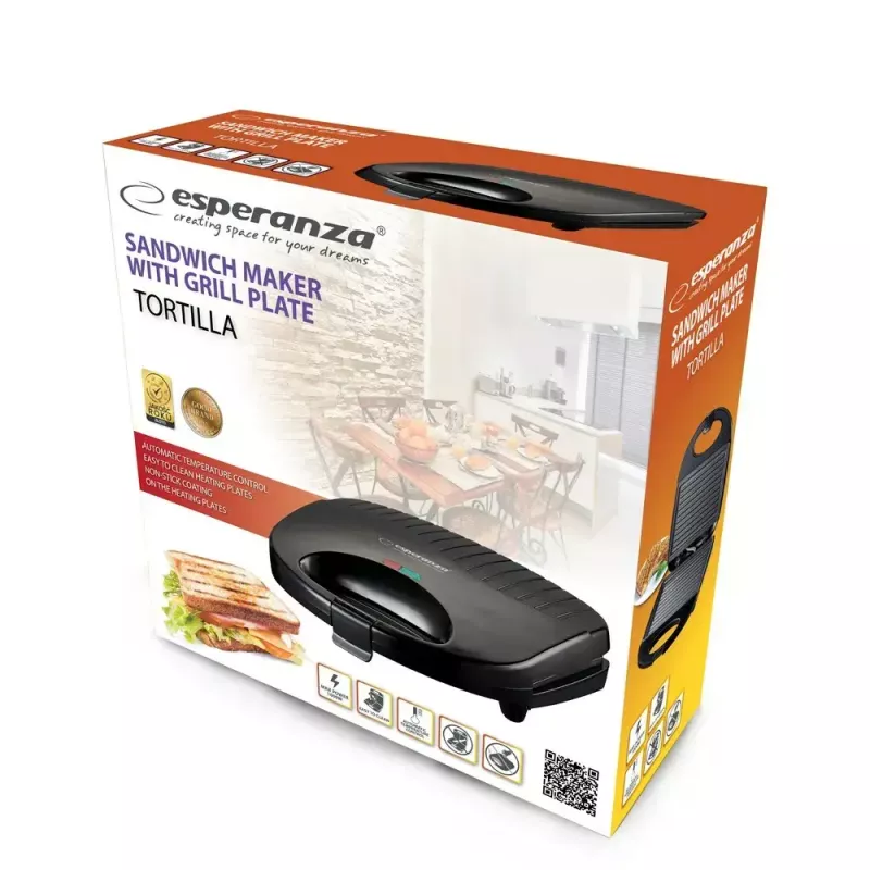 Elektrinė tortilijų viryklė ESPERANZA EKT009 1000W, nepridegančios plokštės, 2 tortilijos, juoda