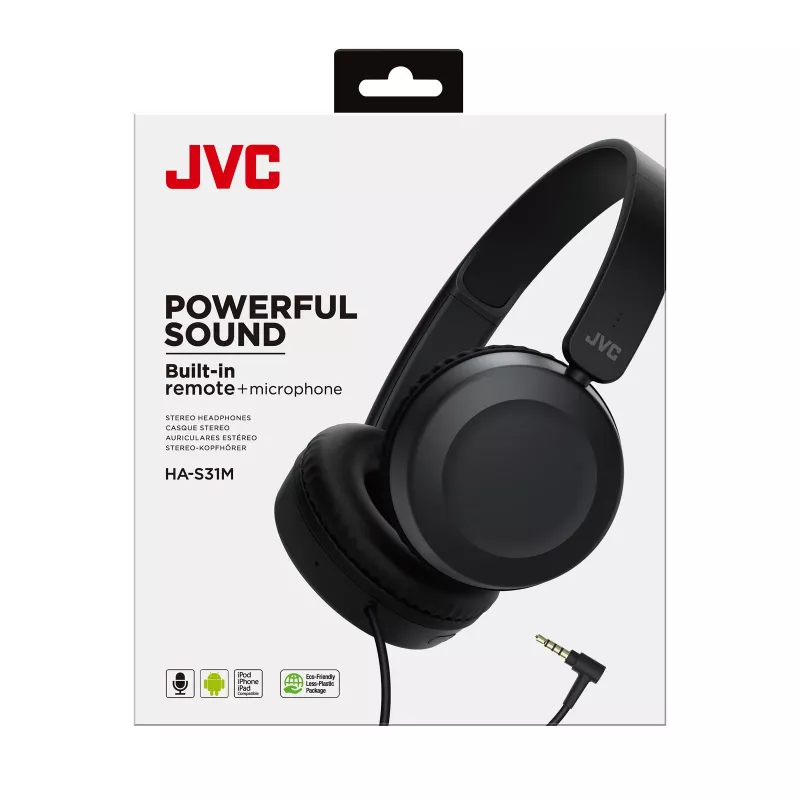 JVC galingo garso laidiniai antausiniai juodi, laidiniai, 10 - 26000 Hz, skambučiai/muzika, 140 g, ausinės, juodi