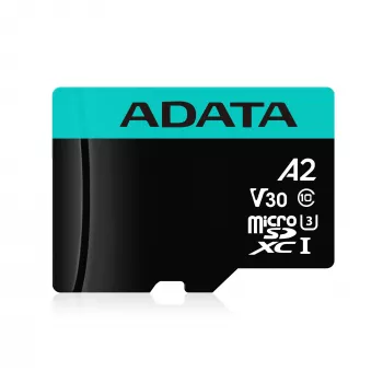 MicroSDXC atminties kortelė ADATA 128 GB UHS‑I Premier Pro V30 U3 Class 10, 100/80 MB/s, atspari vandeniui, su SD adapteriu