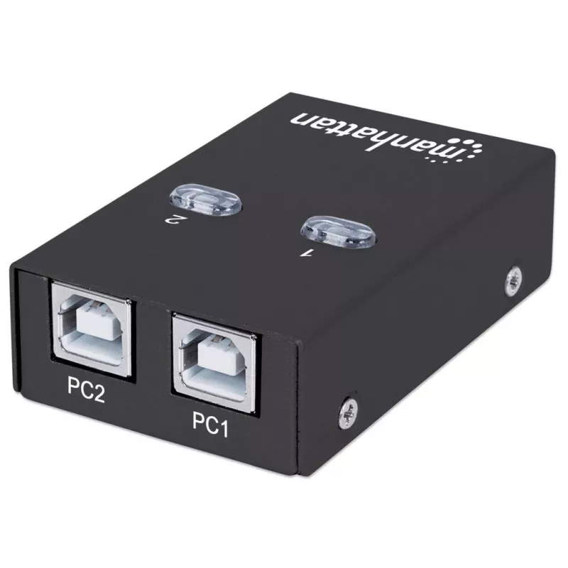 USB dalijimosi jungiklis MANHATTAN 162005, USB 2.0 Type-B, 2 prievadai, 480 Mbps, 1,5 m laidas, baltas