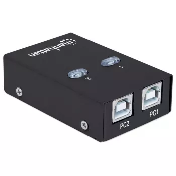 USB dalijimosi jungiklis MANHATTAN 162005, USB 2.0 Type-B, 2 prievadai, 480 Mbps, 1,5 m laidas, baltas