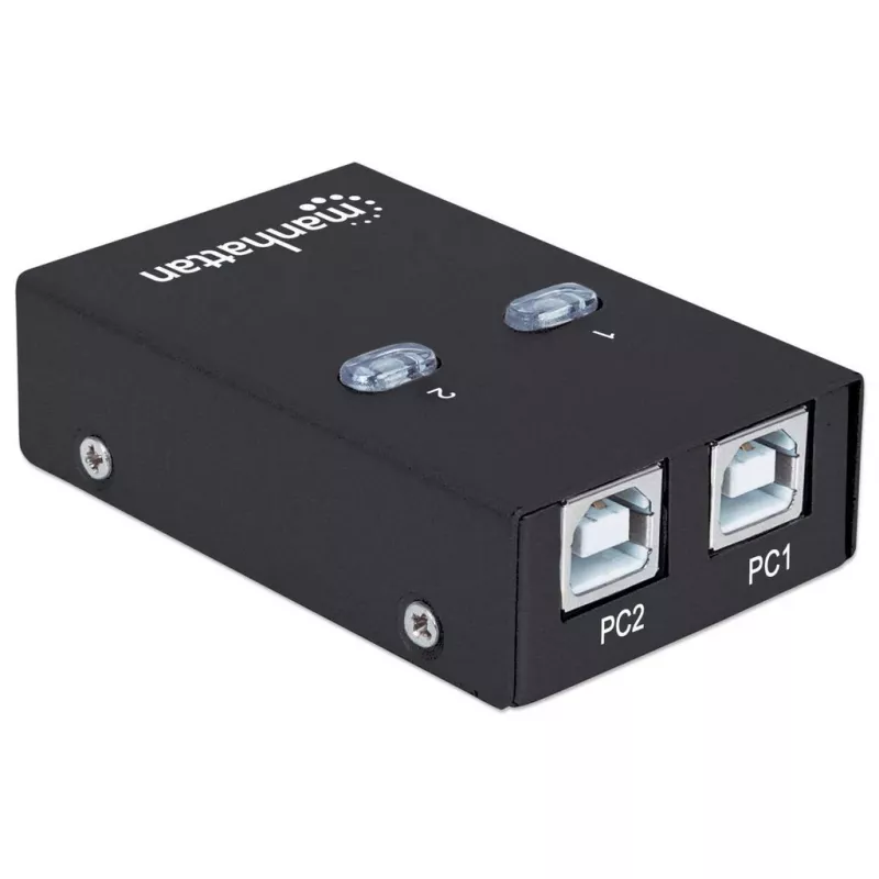USB dalijimosi jungiklis MANHATTAN 162005, USB 2.0 Type-B, 2 prievadai, 480 Mbps, 1,5 m laidas, baltas