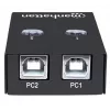 USB dalijimosi jungiklis MANHATTAN 162005, USB 2.0 Type-B, 2 prievadai, 480 Mbps, 1,5 m laidas, baltas
