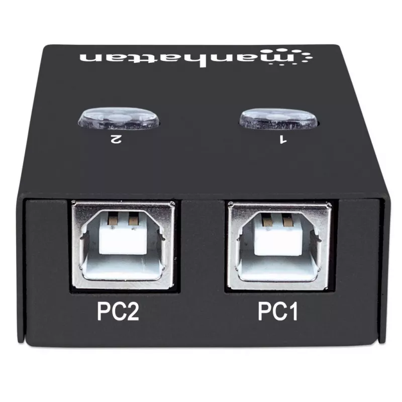 USB dalijimosi jungiklis MANHATTAN 162005, USB 2.0 Type-B, 2 prievadai, 480 Mbps, 1,5 m laidas, baltas