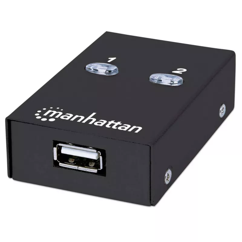USB dalijimosi jungiklis MANHATTAN 162005, USB 2.0 Type-B, 2 prievadai, 480 Mbps, 1,5 m laidas, baltas