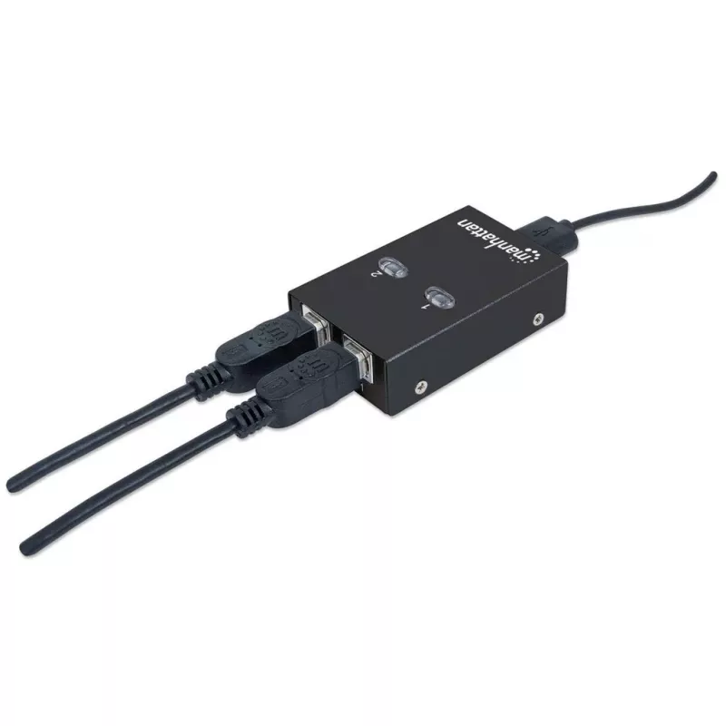USB dalijimosi jungiklis MANHATTAN 162005, USB 2.0 Type-B, 2 prievadai, 480 Mbps, 1,5 m laidas, baltas