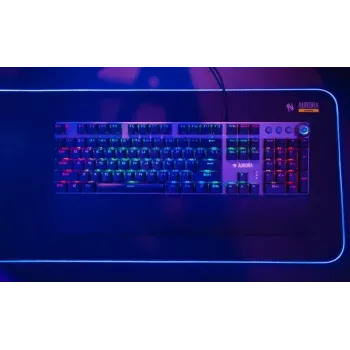 Laidinė mechaninė žaidimų klaviatūra IBOX AURORA K-4 — QWERTY, 108 klavišai, reguliuojamas LED foninis apšvietimas, atspari vandeniui, USB, 1,6 m laidas