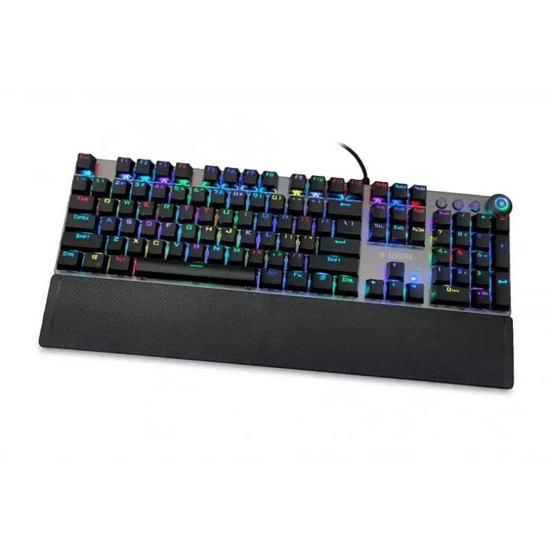 Laidinė mechaninė žaidimų klaviatūra IBOX AURORA K-4 — QWERTY, 108 klavišai, reguliuojamas LED foninis apšvietimas, atspari vandeniui, USB, 1,6 m laidas