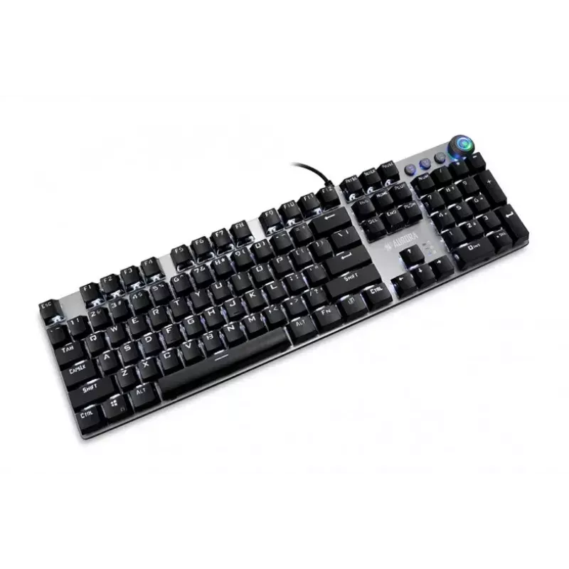Laidinė mechaninė žaidimų klaviatūra IBOX AURORA K-4 — QWERTY, 108 klavišai, reguliuojamas LED foninis apšvietimas, atspari vandeniui, USB, 1,6 m laidas