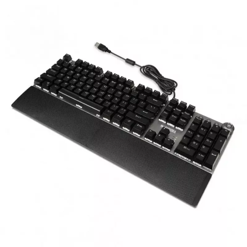 Laidinė mechaninė žaidimų klaviatūra IBOX AURORA K-4 — QWERTY, 108 klavišai, reguliuojamas LED foninis apšvietimas, atspari vandeniui, USB, 1,6 m laidas