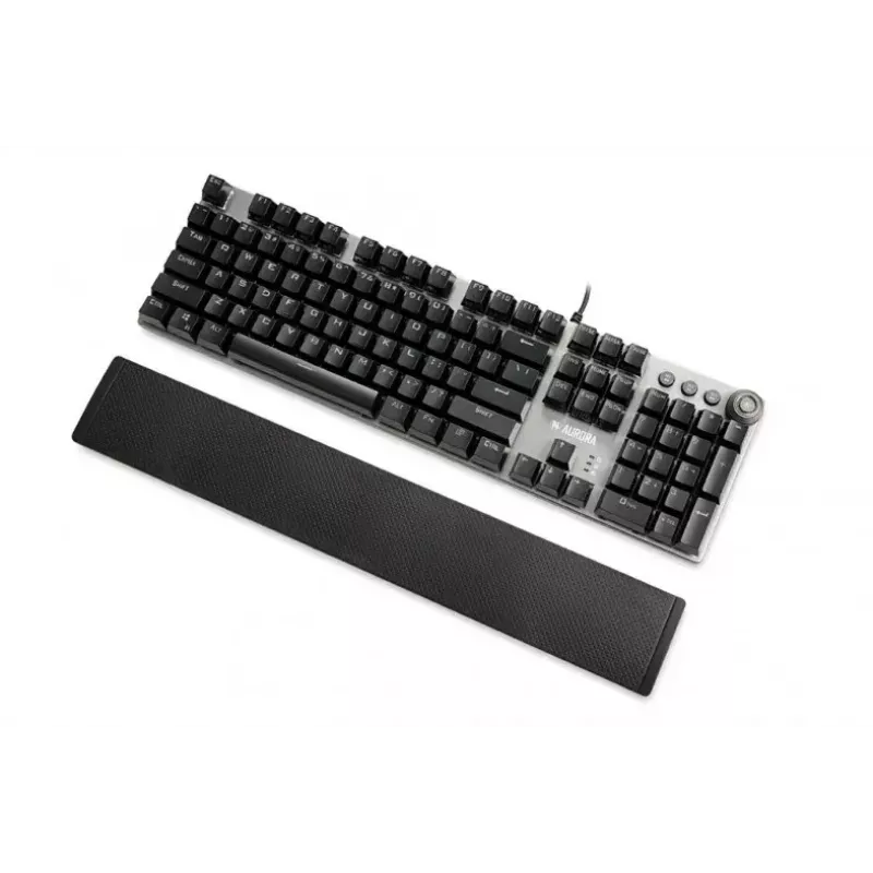 Laidinė mechaninė žaidimų klaviatūra IBOX AURORA K-4 — QWERTY, 108 klavišai, reguliuojamas LED foninis apšvietimas, atspari vandeniui, USB, 1,6 m laidas