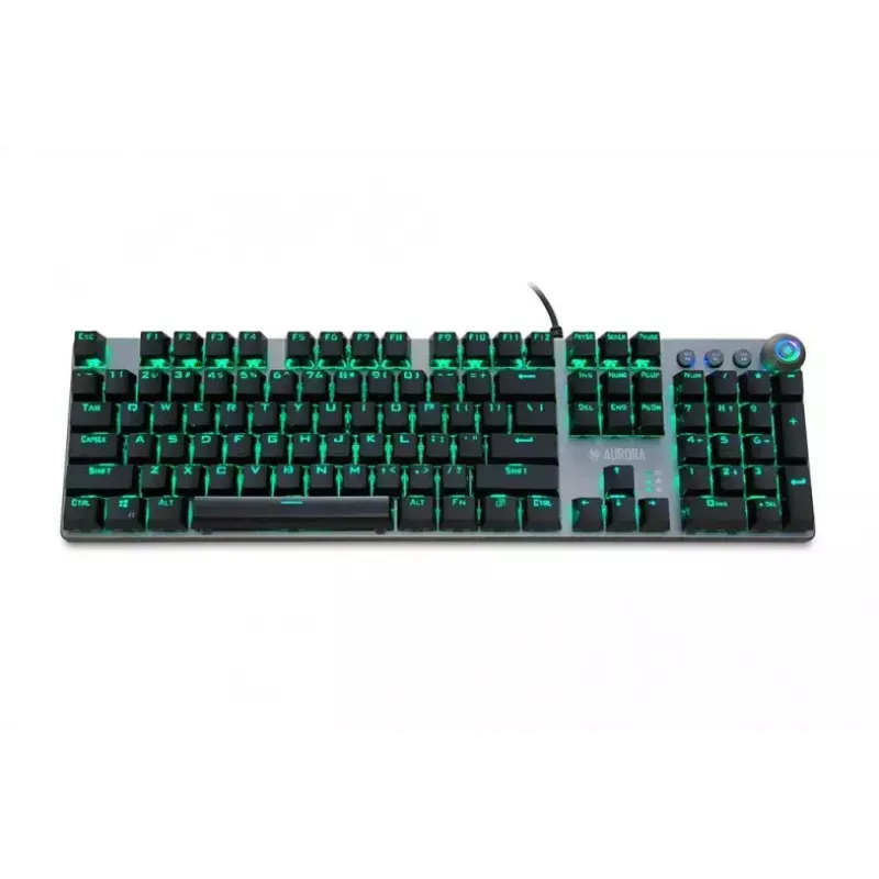 Laidinė mechaninė žaidimų klaviatūra IBOX AURORA K-4 — QWERTY, 108 klavišai, reguliuojamas LED foninis apšvietimas, atspari vandeniui, USB, 1,6 m laidas