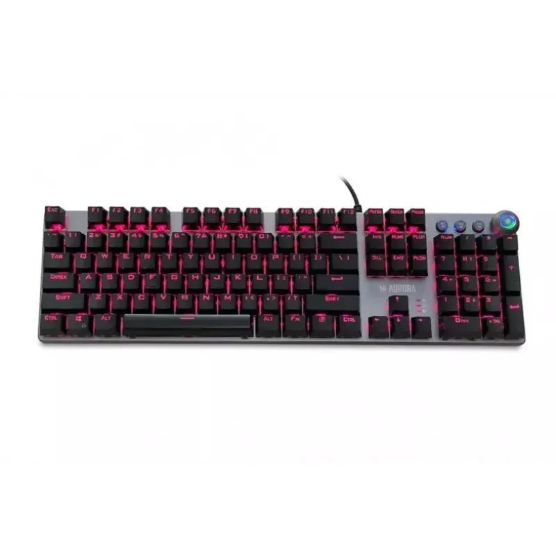 Laidinė mechaninė žaidimų klaviatūra IBOX AURORA K-4 — QWERTY, 108 klavišai, reguliuojamas LED foninis apšvietimas, atspari vandeniui, USB, 1,6 m laidas