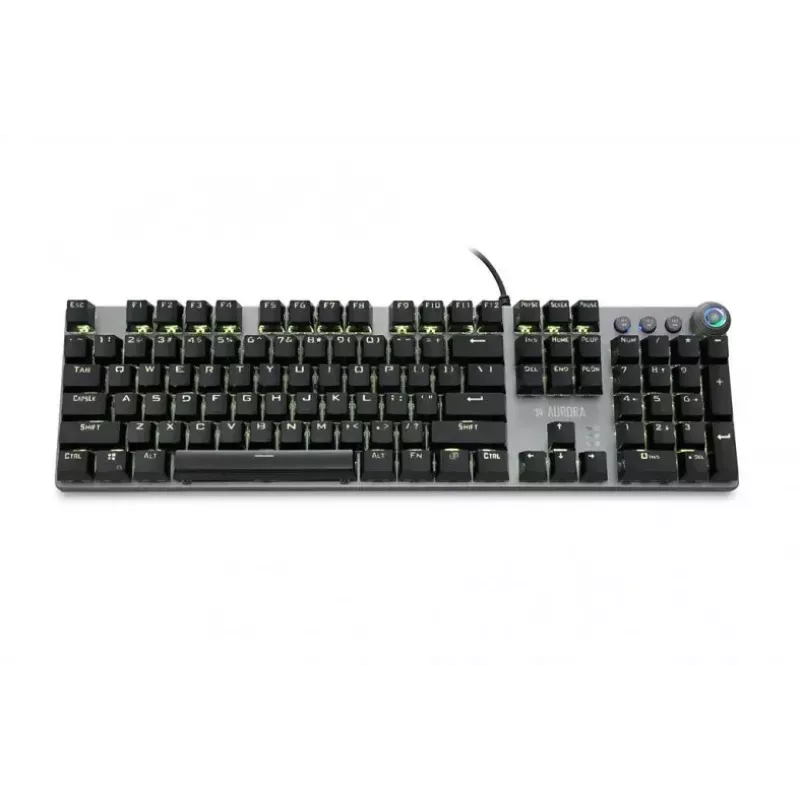 Laidinė mechaninė žaidimų klaviatūra IBOX AURORA K-4 — QWERTY, 108 klavišai, reguliuojamas LED foninis apšvietimas, atspari vandeniui, USB, 1,6 m laidas