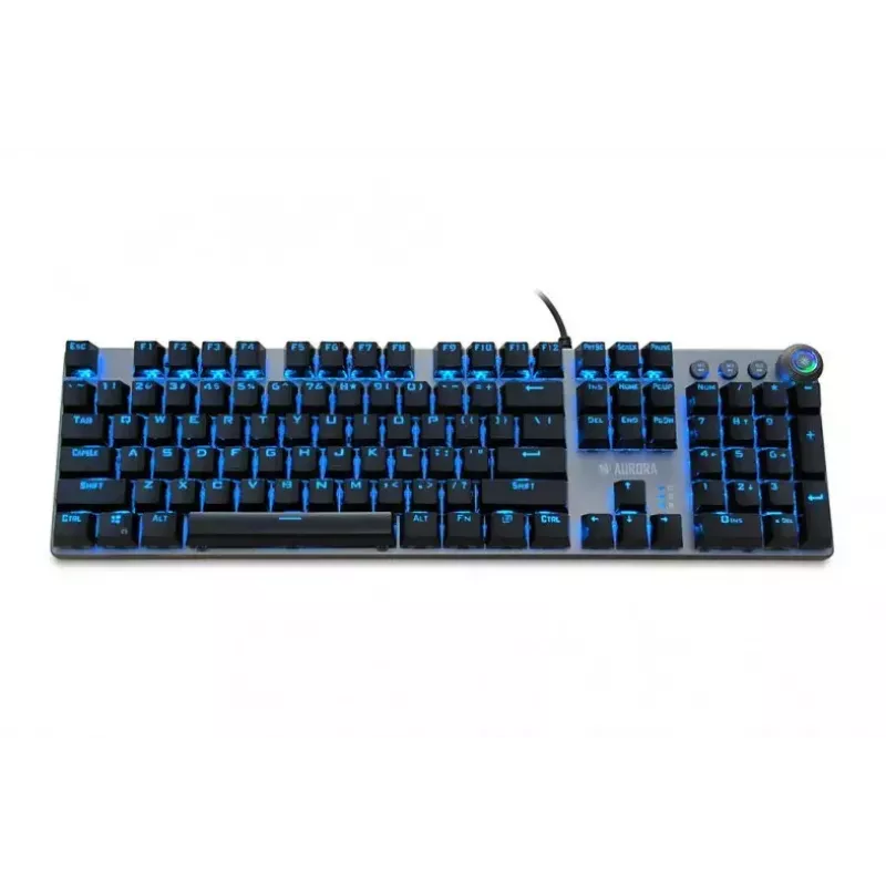 Laidinė mechaninė žaidimų klaviatūra IBOX AURORA K-4 — QWERTY, 108 klavišai, reguliuojamas LED foninis apšvietimas, atspari vandeniui, USB, 1,6 m laidas
