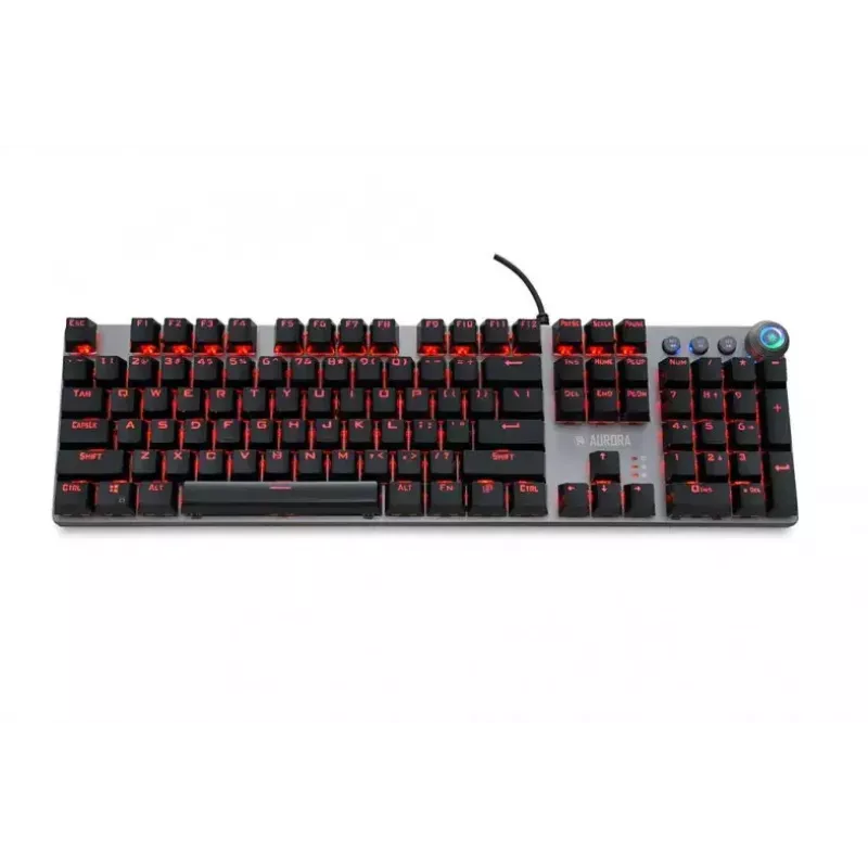 Laidinė mechaninė žaidimų klaviatūra IBOX AURORA K-4 — QWERTY, 108 klavišai, reguliuojamas LED foninis apšvietimas, atspari vandeniui, USB, 1,6 m laidas