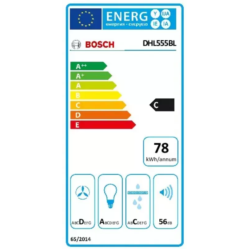 Įmontuojamas gartraukis Bosch Serie 4 DHL555BL, aliuminio filtras, triukšmo lygis D