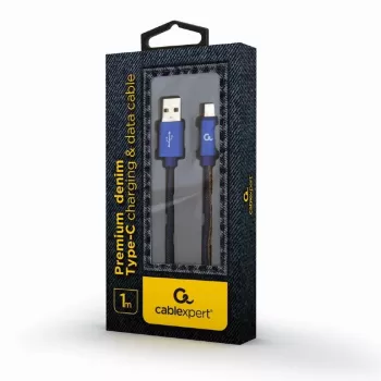 GEMBIRD Premium Jeans (denim) Type-C USB kabelis su metalinėmis jungtimis, 1 m, mėlynas