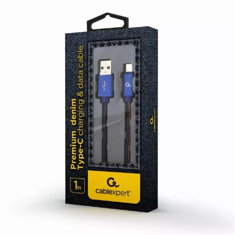 GEMBIRD Premium Jeans (denim) Type-C USB kabelis su metalinėmis jungtimis, 1 m, mėlynas