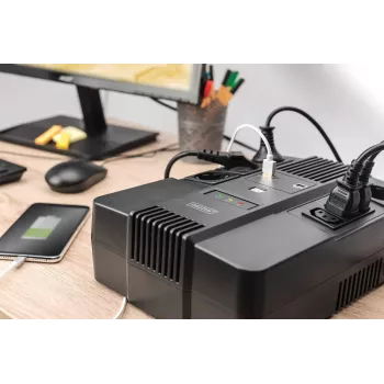 DIGITUS ALLINONE UPS 600VA/360W LED 12V 7AH 4XCEE 7/7 3XIEC C13 USB RJ45