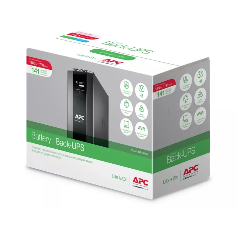 APC Back-UPS Pro, 1300VA/780W, Tower, 230V, 8x IEC C13 lizdai, AVR, LCD, keičiama baterija