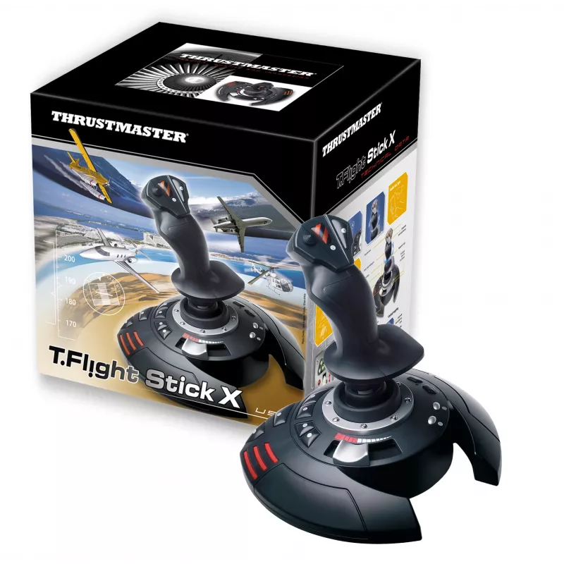 Thrustmaster T.Flight Stick X Juoda, Red, Sidabrinė USB Joystick Analogue PC, Playstation 3
