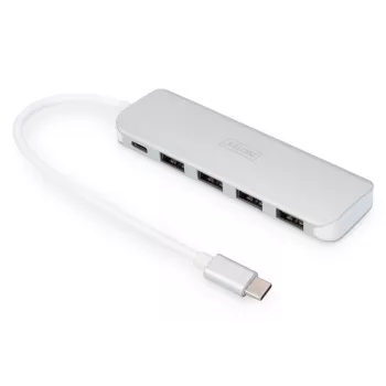 DIGITUS USB-C HUB 4-Port PD 4x USB 3.0, 1x PD Charging, Pilka