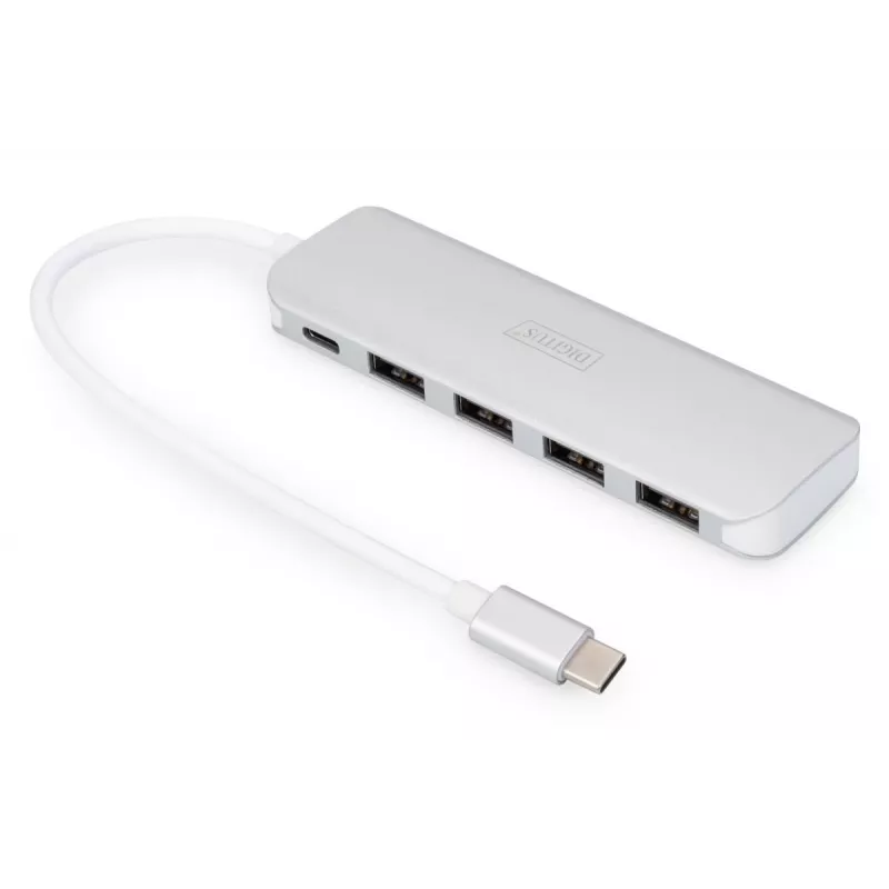 DIGITUS USB-C HUB 4-Port PD 4x USB 3.0, 1x PD Charging, Pilka