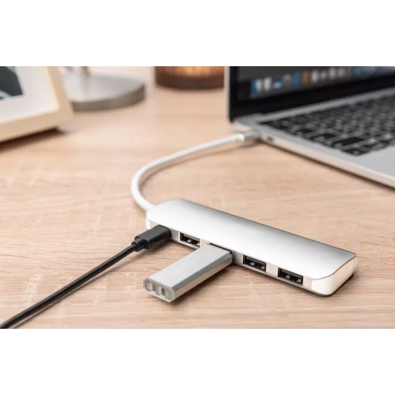 DIGITUS USB-C HUB 4-Port PD 4x USB 3.0, 1x PD Charging, Pilka