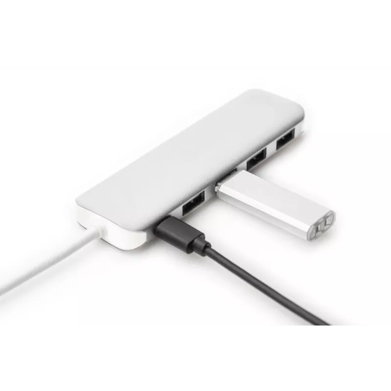 DIGITUS USB-C HUB 4-Port PD 4x USB 3.0, 1x PD Charging, Pilka