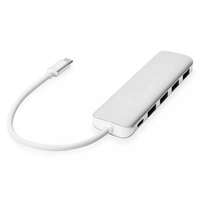DIGITUS USB-C HUB 4-Port PD 4x USB 3.0, 1x PD Charging, Pilka