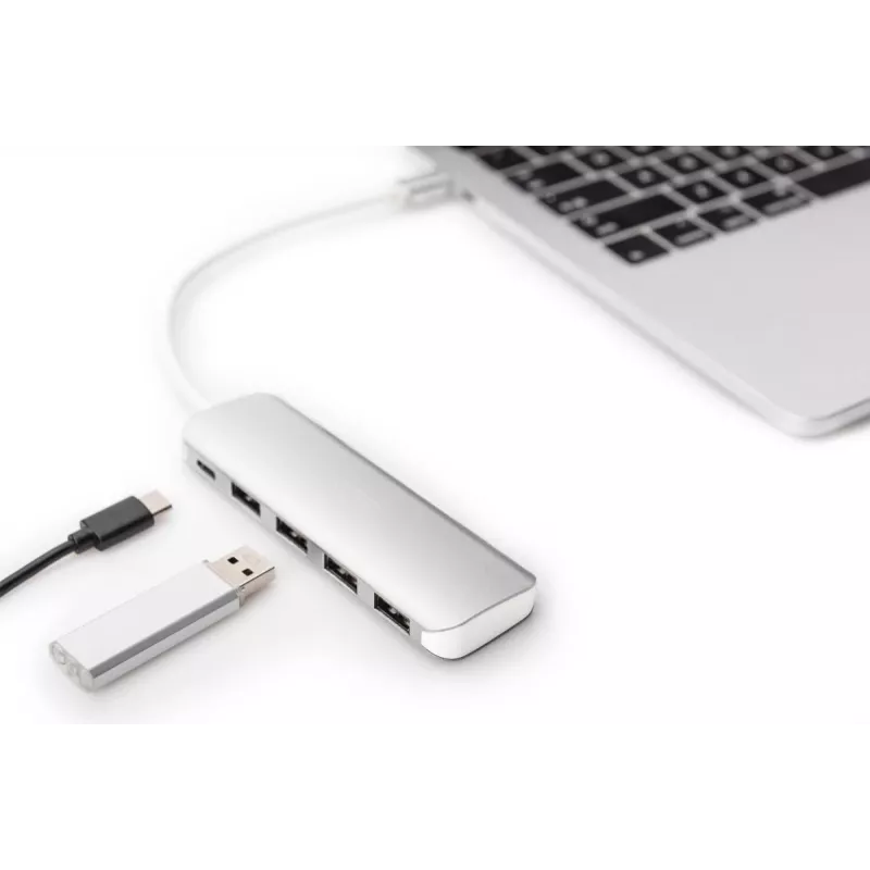DIGITUS USB-C HUB 4-Port PD 4x USB 3.0, 1x PD Charging, Pilka