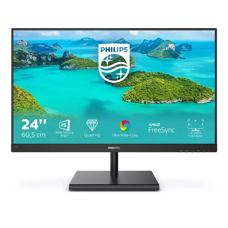 Philips E Line 245E1S/00 kompiuterio monitorius 60,5 cm (23,8 colio) 2560 x 1440 pikselių 2K Ultra HD LCD juodas