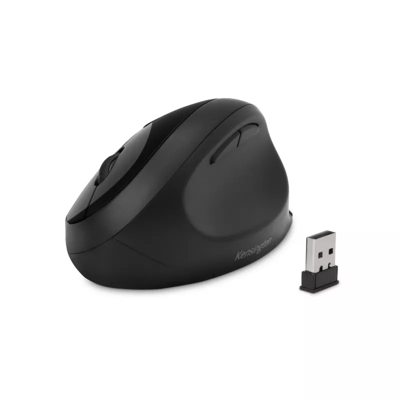 Kensington Pro Fit Ergo belaidė pelė – juoda, dešinei rankai, RF belaidis + Bluetooth, 1600 DPI, juoda