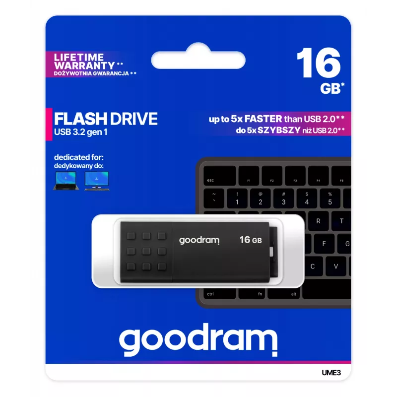 USB atmintinė GOODRAM UME3 16 GB USB Type-A 3.2 Gen 1 (USB 3.0), juoda, 60/20 MB/s
