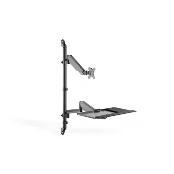 DIGITUS sėdimos-stovimos darbo vietos sieninė tvirtinimo sistema vienam monitoriui, juoda, maks. apkrova: 1–8 kg, maks. ekrano dydis: 17–32 colių