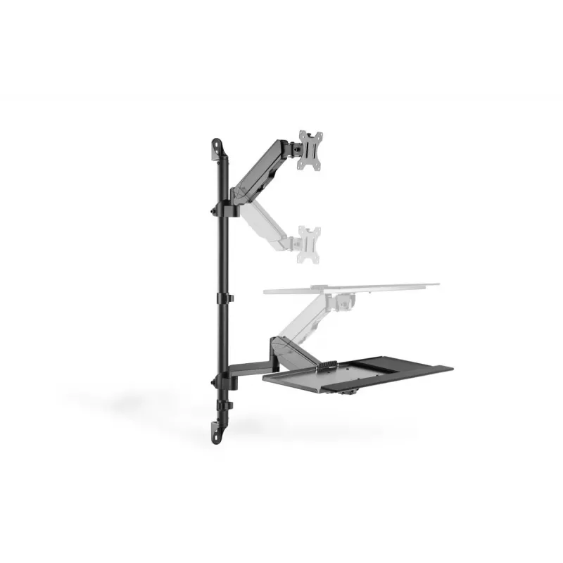 DIGITUS sėdimos-stovimos darbo vietos sieninė tvirtinimo sistema vienam monitoriui, juoda, maks. apkrova: 1–8 kg, maks. ekrano dydis: 17–32 colių