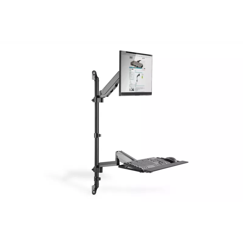 DIGITUS sėdimos-stovimos darbo vietos sieninė tvirtinimo sistema vienam monitoriui, juoda, maks. apkrova: 1–8 kg, maks. ekrano dydis: 17–32 colių