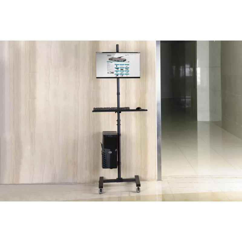 DIGITUS mobili darbo vieta (monitoriaus laikiklis, kompiuterio laikiklis) maks. 8 kg apkrova, 32 colių ekranas – juoda