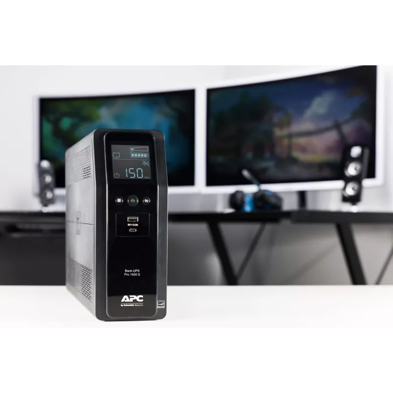 APC Back-UPS Pro, 1600VA/960W, Tower, 230V, 8x IEC C13 lizdai, sinusinė banga, AVR, USB A ir C prievadai, LCD, keičiama baterija