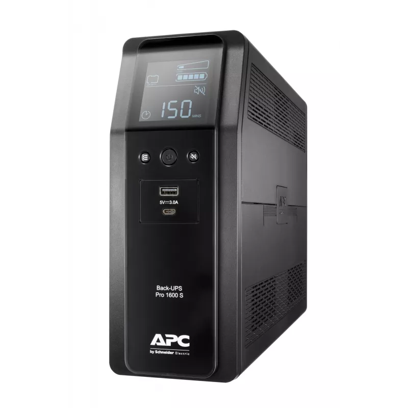 APC Back-UPS Pro, 1600VA/960W, Tower, 230V, 8x IEC C13 lizdai, sinusinė banga, AVR, USB A ir C prievadai, LCD, keičiama baterija