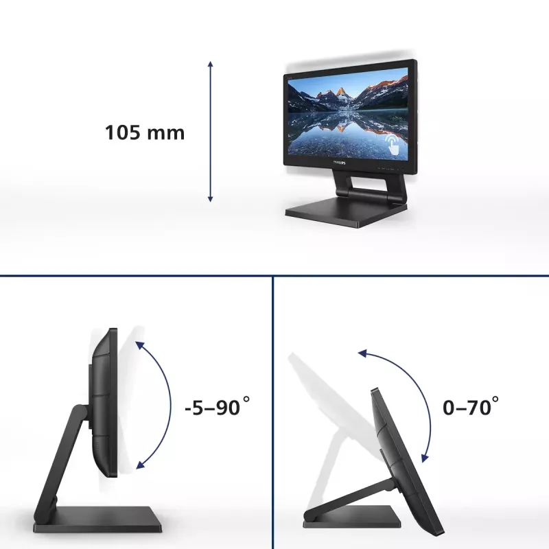 Philips 162B9T/00 kompiuterio monitorius 39,6 cm (15,6 col.) 1366 x 768 pikselių HD LCD jutiklinis ekranas Juoda