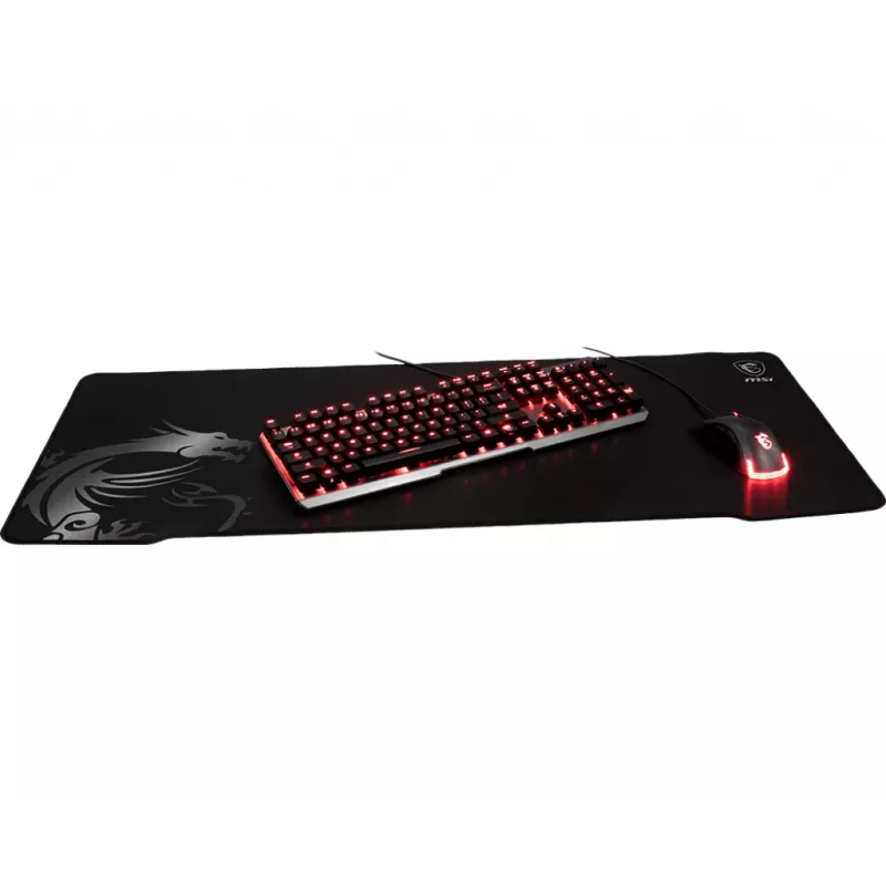 MSI AGILITY GD70 Pro žaidimų pelės kilimėlis '900 mm x 400 mm, profesionaliam žaidėjui skirta šilkinė danga, ikoniškas drakono dizainas, neslystantis ir smūgius sugeriantis guminis pagrindas, sustiprinti susiūti kraštai'