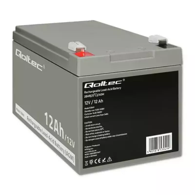 UPS baterija QOLTEC 53049, VRLA AGM 12 V 12 Ah, pilka, 150×98×95 mm