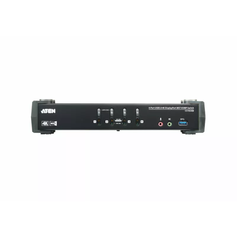 ATEN 4 prievadų USB 3.0 4K DisplayPort MST KVMP jungiklis, 4096 x 2160 pikselių, 4K Ultra HD, 4,89 W, juodas