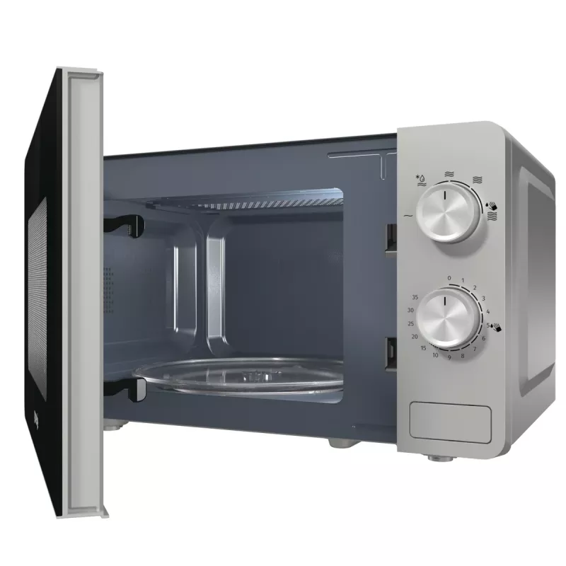 Solo mikrobangų krosnelė Gorenje MO20E1S — 20 L, 800 W, sukamasis valdymas, 270 mm sukamoji lėkštė, nerūdijantis plienas/juoda