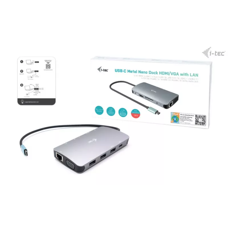 Docking Station i-tec Metal USB-C Travel Nano Dock HDMI/VGA su LAN + Power Delivery 100 W